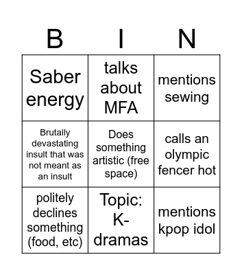 Sophia Bingo Card