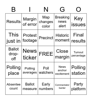 Election Watch Party Bingo Card