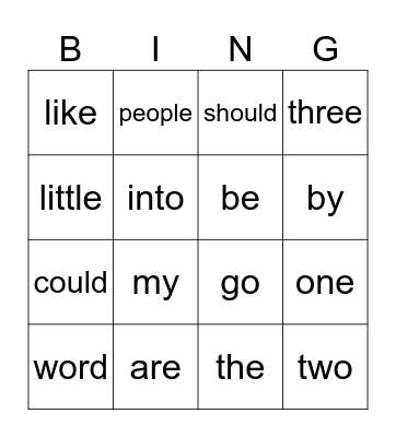 Tricky Word Bingo Card