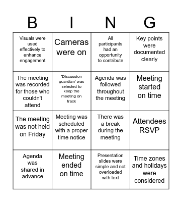 AliMeeting Bingo Card