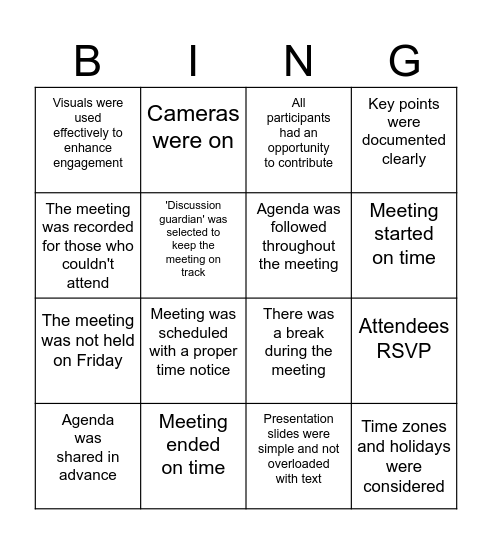 AliMeeting Bingo Card