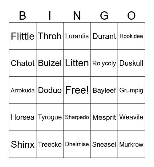 Shiny Pokemon Go Bingo Card