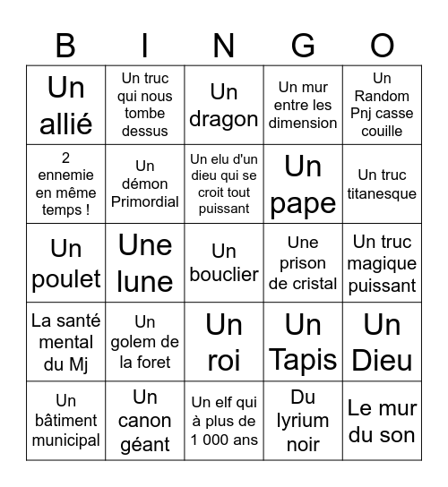 Bingo des truc à one-shot de Victor Bingo Card