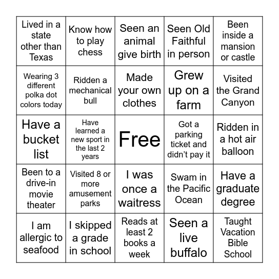 Life’s Colorful Journey 6 Bingo Card