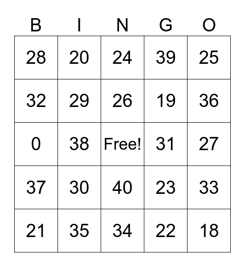 Bingo Numbers 18 40 Bingo Card bingo-numbers-18-40-bingo-card