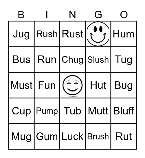Short U Words Bingo Card