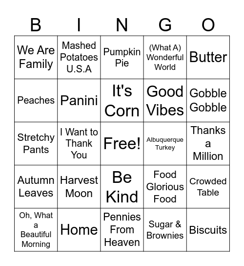 Harvest Harmony Bingo Card