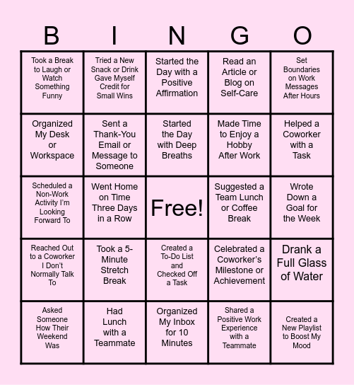 Burnout Buster Bingo Card