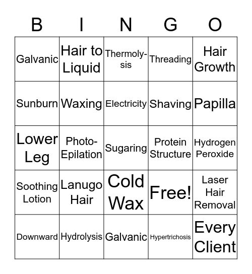 Hair Removal Bingo Card