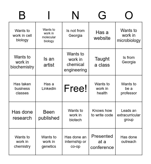 STEM Networking Bingo Card