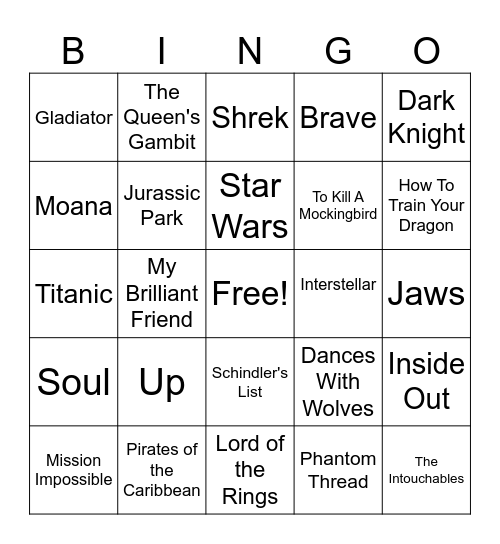 Movie Soundtrack Bingo Card