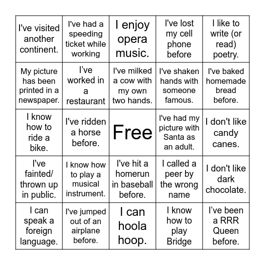 Life’s Colorful Journey 1 Bingo Card