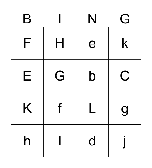 Uppercase & Lowercase Bingo Card