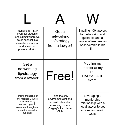 Networking Experiences and Strategies Bingo Card