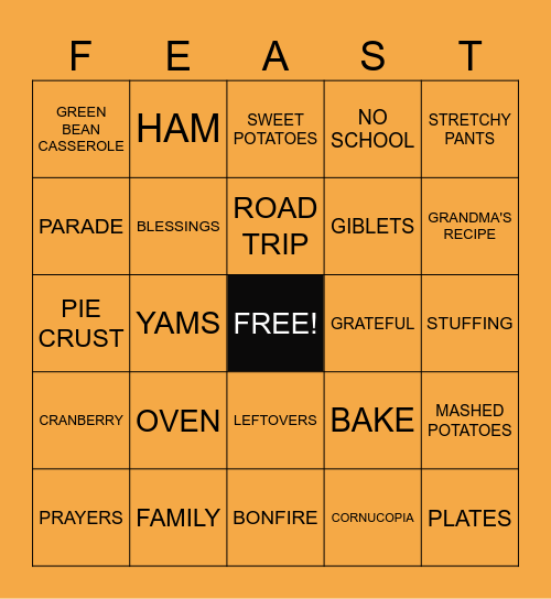 HONORS COLLEGE FRIENDSGIVING Bingo Card
