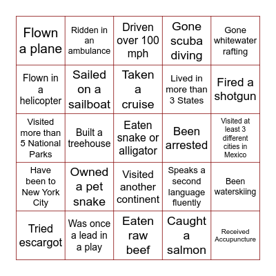 Life’s Colorful Journey Bingo Card