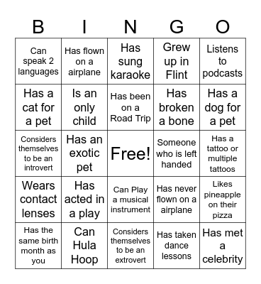 Ice Breaker Bingo Card