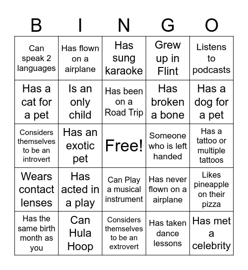 Ice Breaker Bingo Card