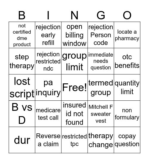 Untitled Bingo Card