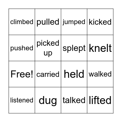 Level 1 B Past Tense Verbs Bingo Card