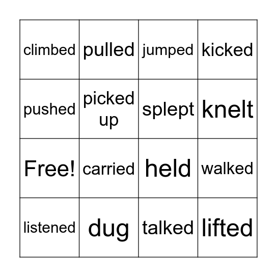 Level 1 B Past Tense Verbs Bingo Card