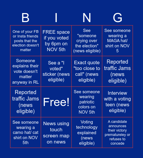 Election 2024 Bingo Card