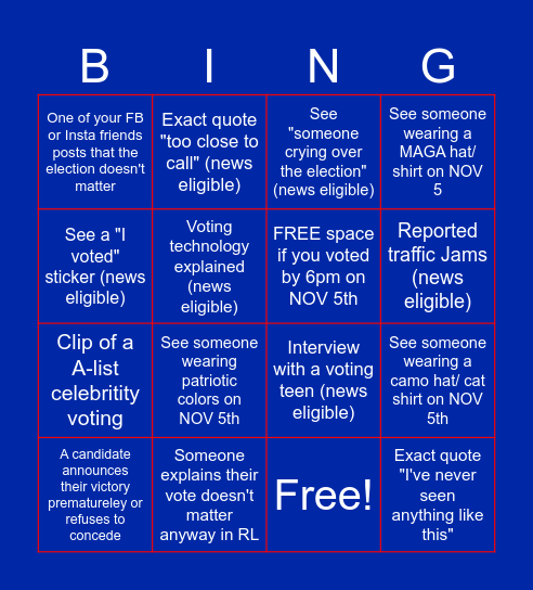 Election 2024 Bingo Card