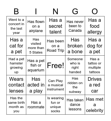 Ice Breaker Bingo Card