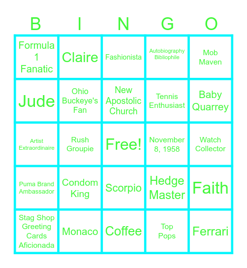 Perry's Birthday Bingo!!! Bingo Card