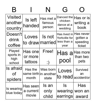 Find Someone Who Bingo Card