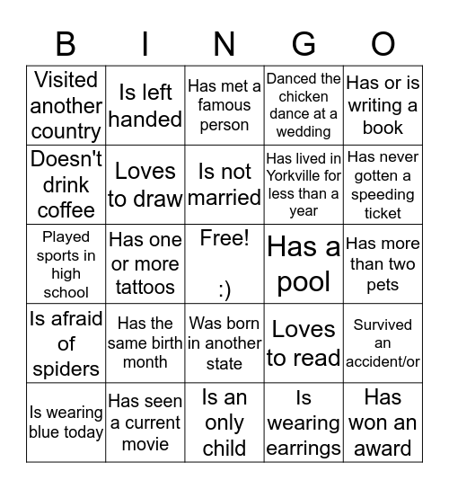 Find Someone Who Bingo Card