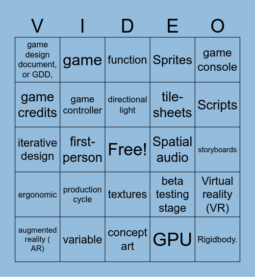 Game Design 1 Bingo Card