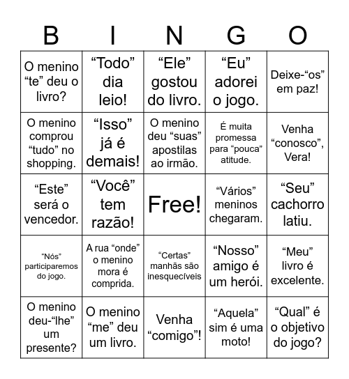 VÁRIOS PRONOMES Bingo Card