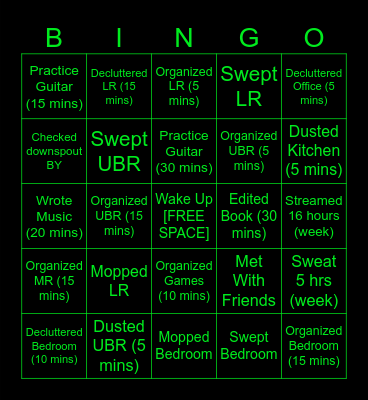 Nick's Weekly Bingo Card