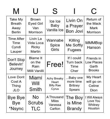 Throw Backs Bingo Card