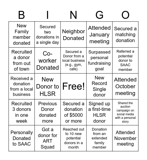 SAAC GOAL BINGO Card