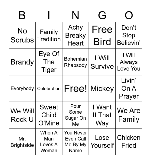 SING ALONG MUSIC Bingo Card