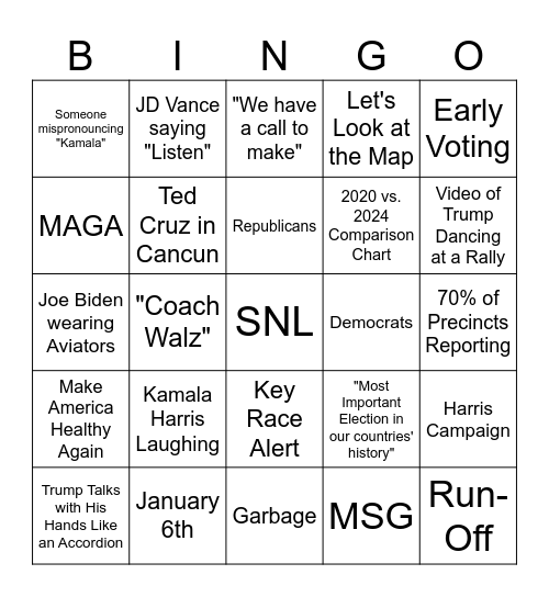 Election Day Bingo Card