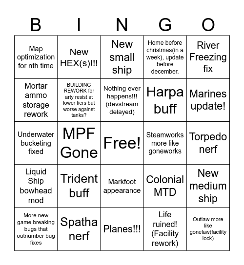 foxhole Bingo Card