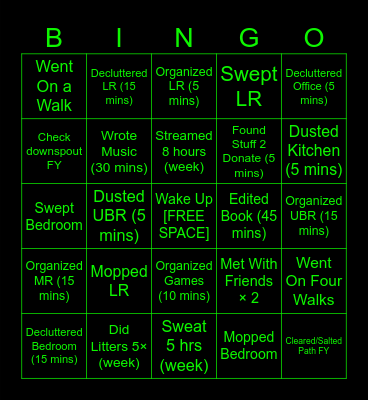 Nick's Weekly Bingo Card