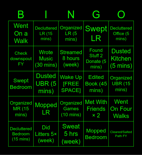 Nick's Weekly Bingo Card