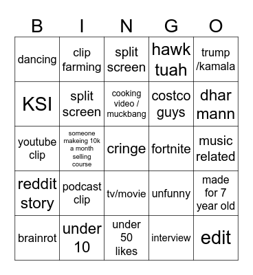 tiktok bingo Card