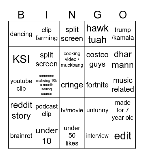 tiktok bingo Card