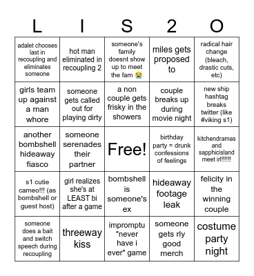 love island s2 Bingo Card