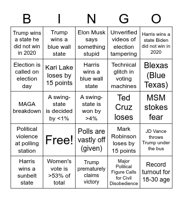 Election Day 2024 Bingo Card