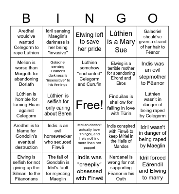 Misogynistic Silm Takes Bingo Card
