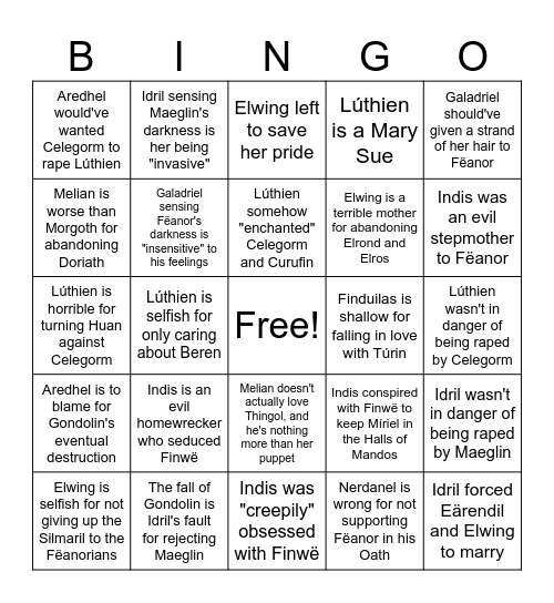 Misogynistic Silm Takes Bingo Card