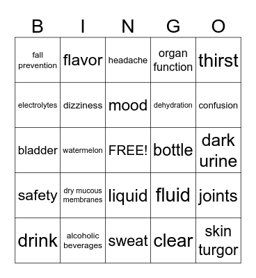 Hydration Bingo Card