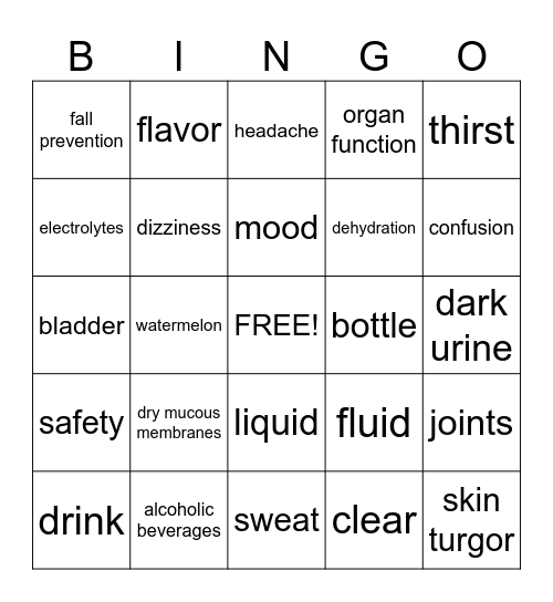 Hydration Bingo Card