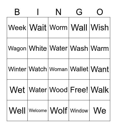 ''W'' BINGO Card